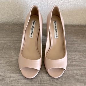 Karl Lagerfeld peep toe block heels